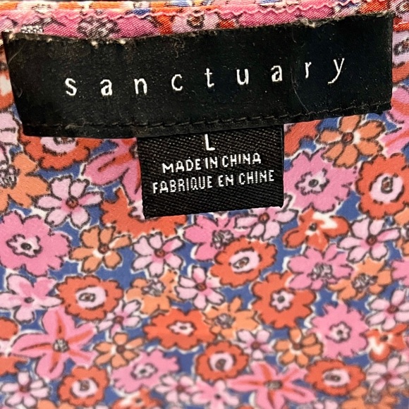 Sanctuary It’s A Must Smocked Puff Sleeve Blouse Pink Meadow Ditsy Floral Large - Picture 6 of 7